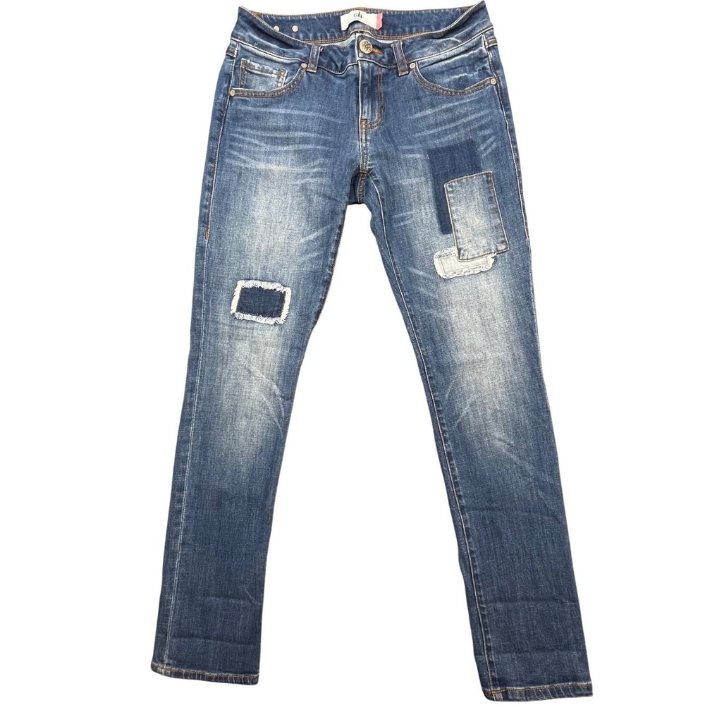Cabi Blue Patchwork Distressed Slim Boyfriend Jeans Womens 2